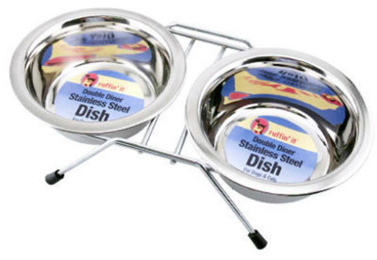 Ruffin' It 19416 Double Diner Pet Bowl, 16 Oz, Stainless Steel