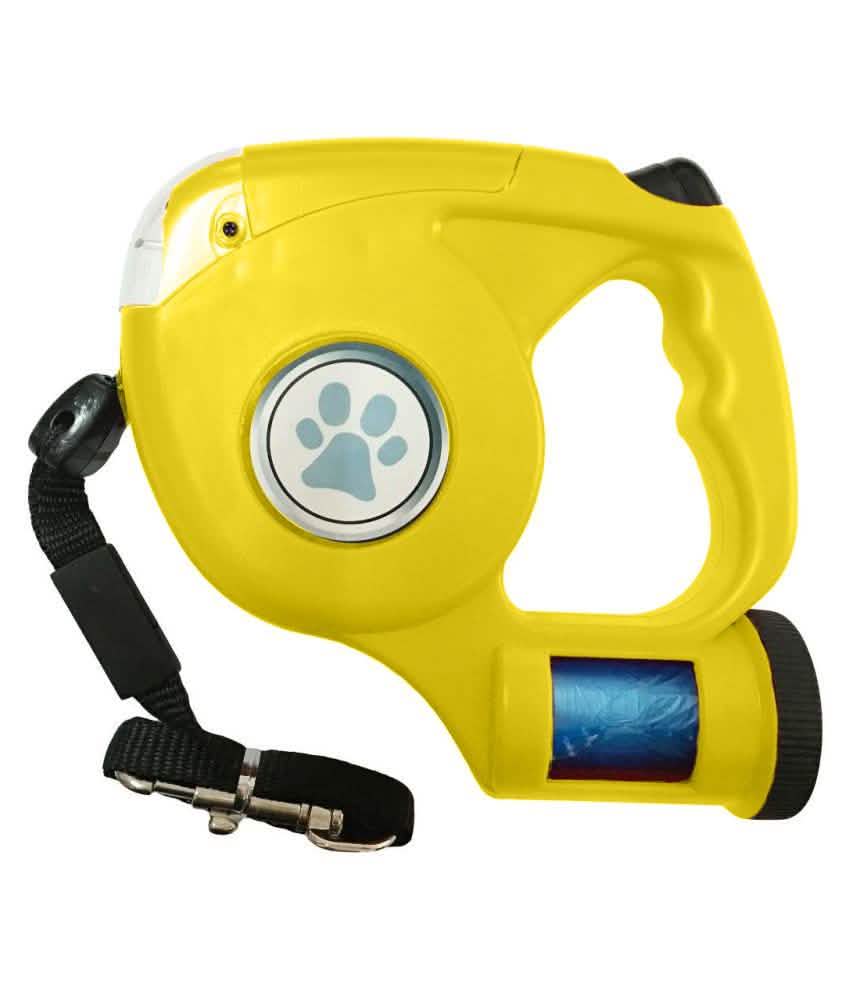 4.5M LED Flashlight Extendable Retractable Pet Dog Leash Lead with Garbage Bag Pet Supplies Yellow - DailySale