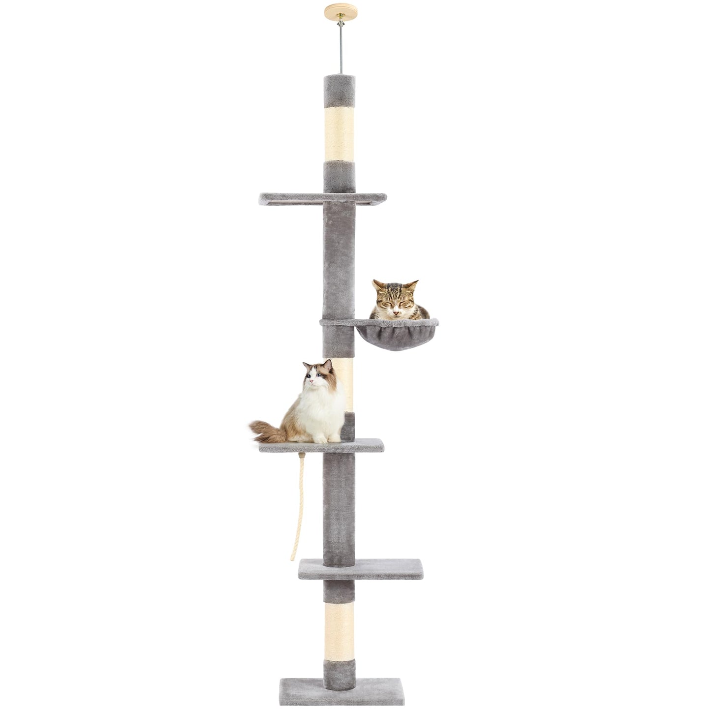 Cat Tree 5-Tier Floor to Ceiling Cat Tower with Cozy Hammock, 89-109 Inch Adjustable Height
