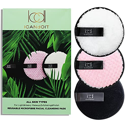 ICANdOIT- Extra large Microfiber Reusable Makeup Remover Pads for Light&Heavy Makeup & Masks Round Makeup Remover Wipes for Blush, Eye Shadow, Foundation,Concealer (3 pads)