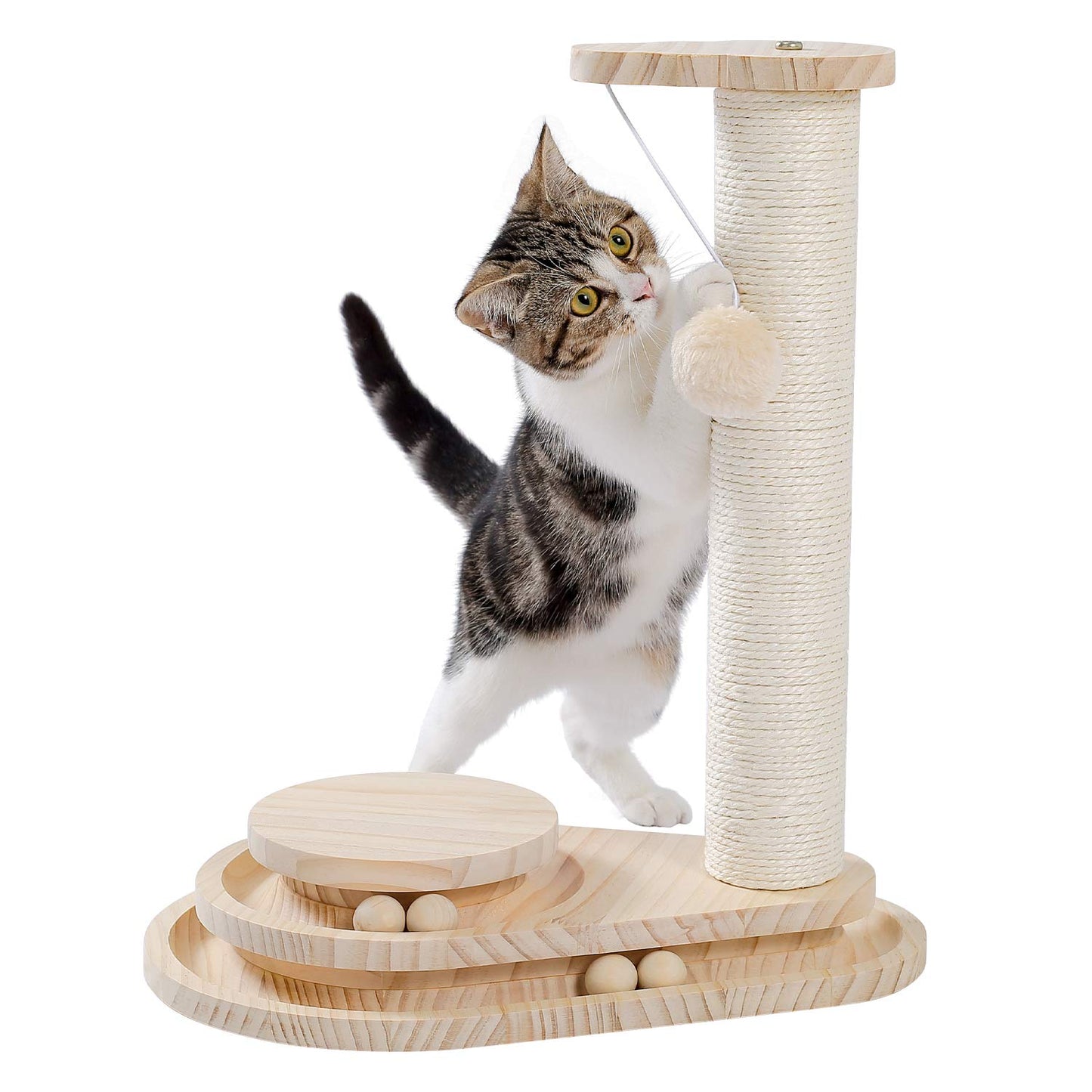 Cat Scratching Post Cat Scratcher Toy Wooden Two-Layer Cat Turntable