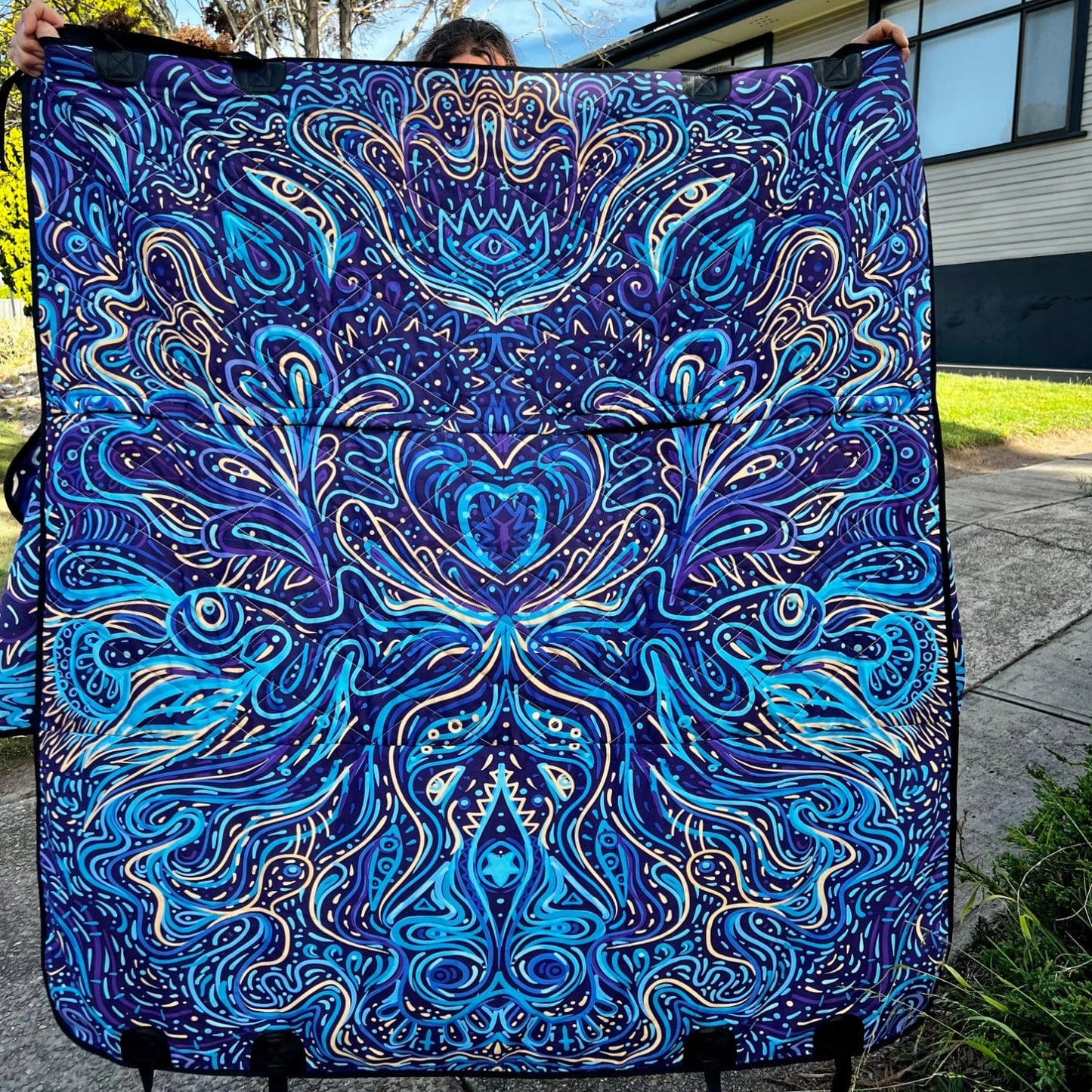 Trippy Psychedelic Blue Turquoise Dog Car Seat Covers