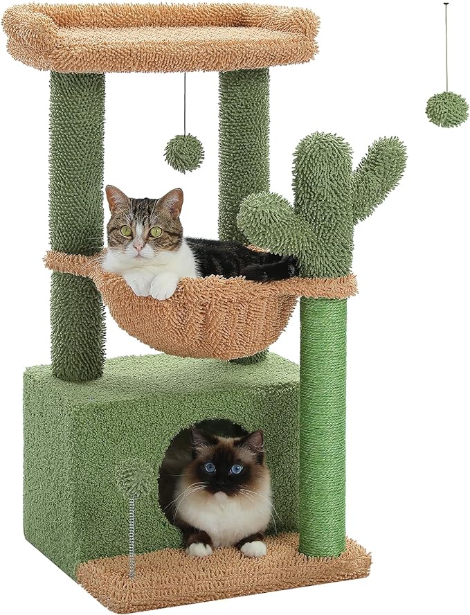 Cat Tree Tower for Indoor Cats with Private Cozy Cat Condo, Natural Sisal Scratching Posts