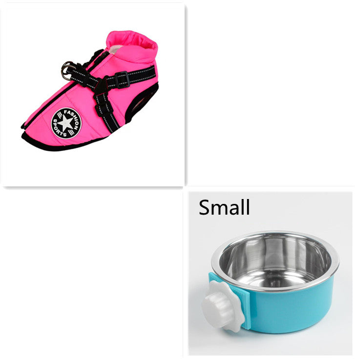 Waterproof Winter Pet Coat Harness With Insulated Bowl