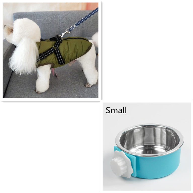 Waterproof Winter Pet Coat Harness With Insulated Bowl