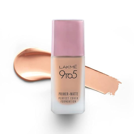 Lakmé 9 To 5 Primer + Matte Perfect Cover Liquid Foundation, C100 Cool Ivory - 25 ml