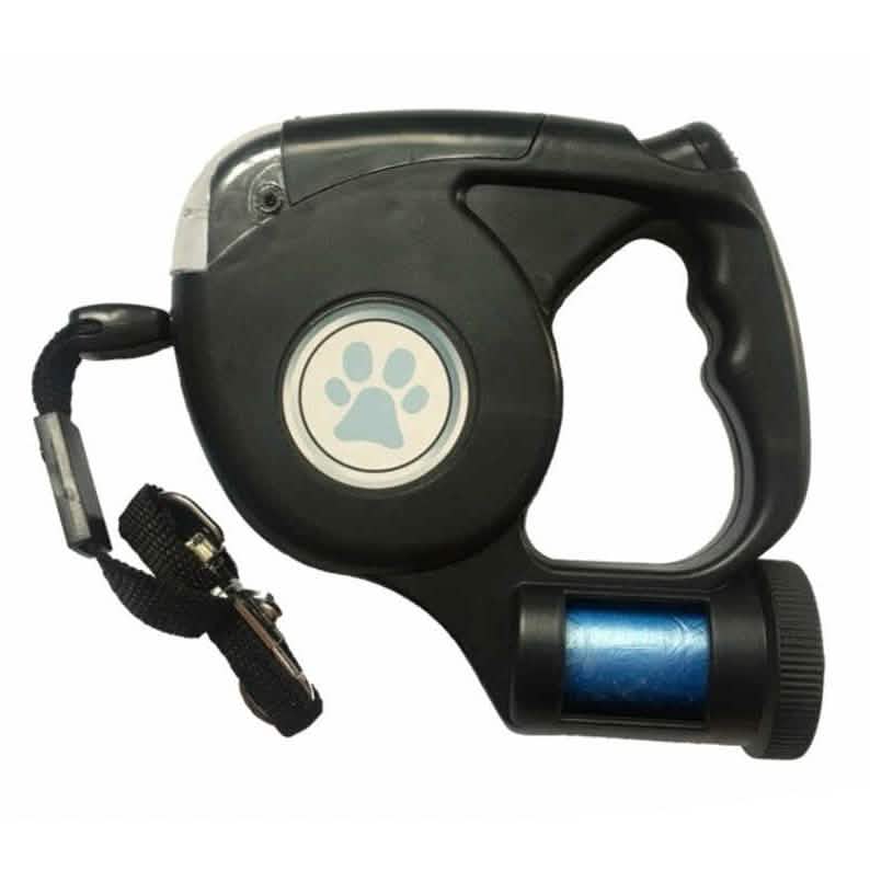 4.5M LED Flashlight Extendable Retractable Pet Dog Leash Lead with Garbage Bag Pet Supplies Black - DailySale