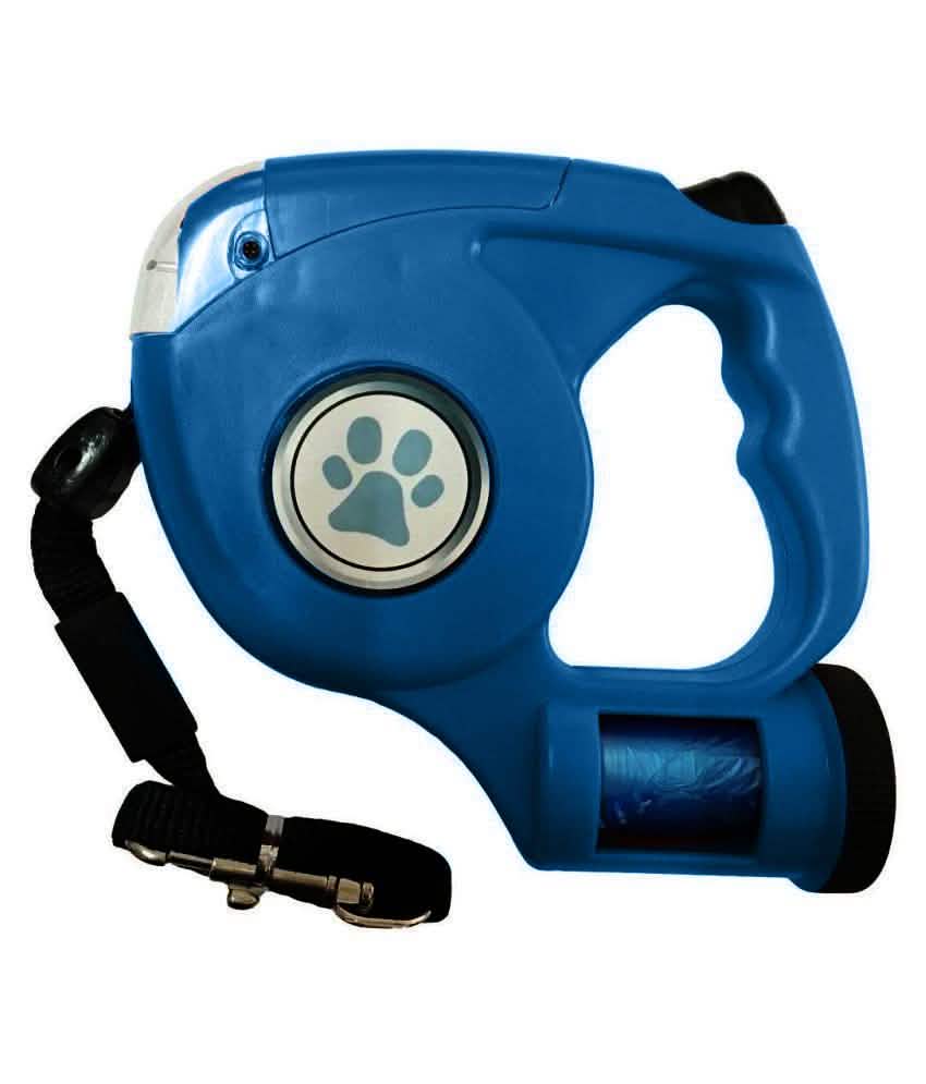 4.5M LED Flashlight Extendable Retractable Pet Dog Leash Lead with Garbage Bag Pet Supplies Blue - DailySale