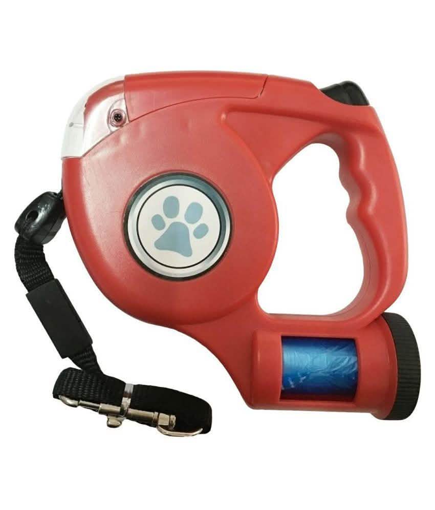 4.5M LED Flashlight Extendable Retractable Pet Dog Leash Lead with Garbage Bag Pet Supplies Red - DailySale