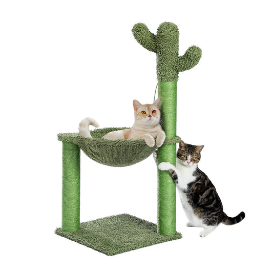 Cactus Cat Tree, 33 Inchs Cat Tower with Large Soft Hammock and Fully Wrapped Sisal