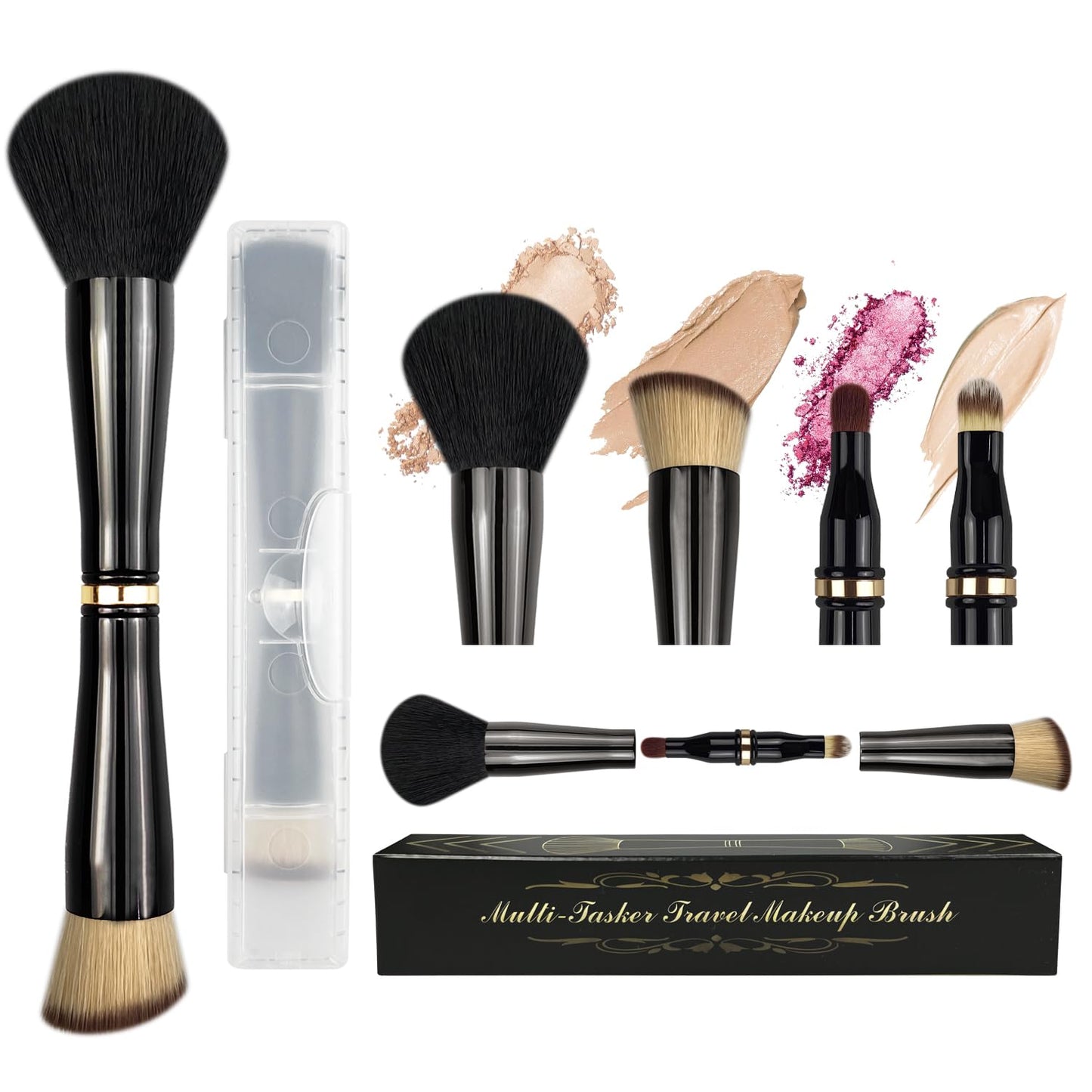 Voxora 4 in 1 Makeup Brush, Travel Makeup Brush Set, All in One Makeup Brush – Powder/Blush Brush, Foundation Brush, Blending Brush and Eyeshadow Brush, Small Makeup Brushes,Compact & Travel Essential