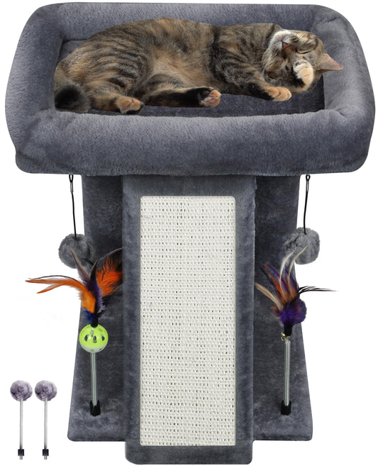 Cat Tree with Cat Condo Scratch Post Hammock Hanging Ball