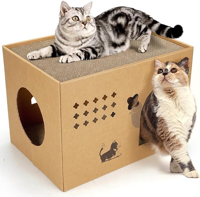 Cardboard Cat House with 2 Story Scratch Pads Cat Play House for Indoor Catsor Cat