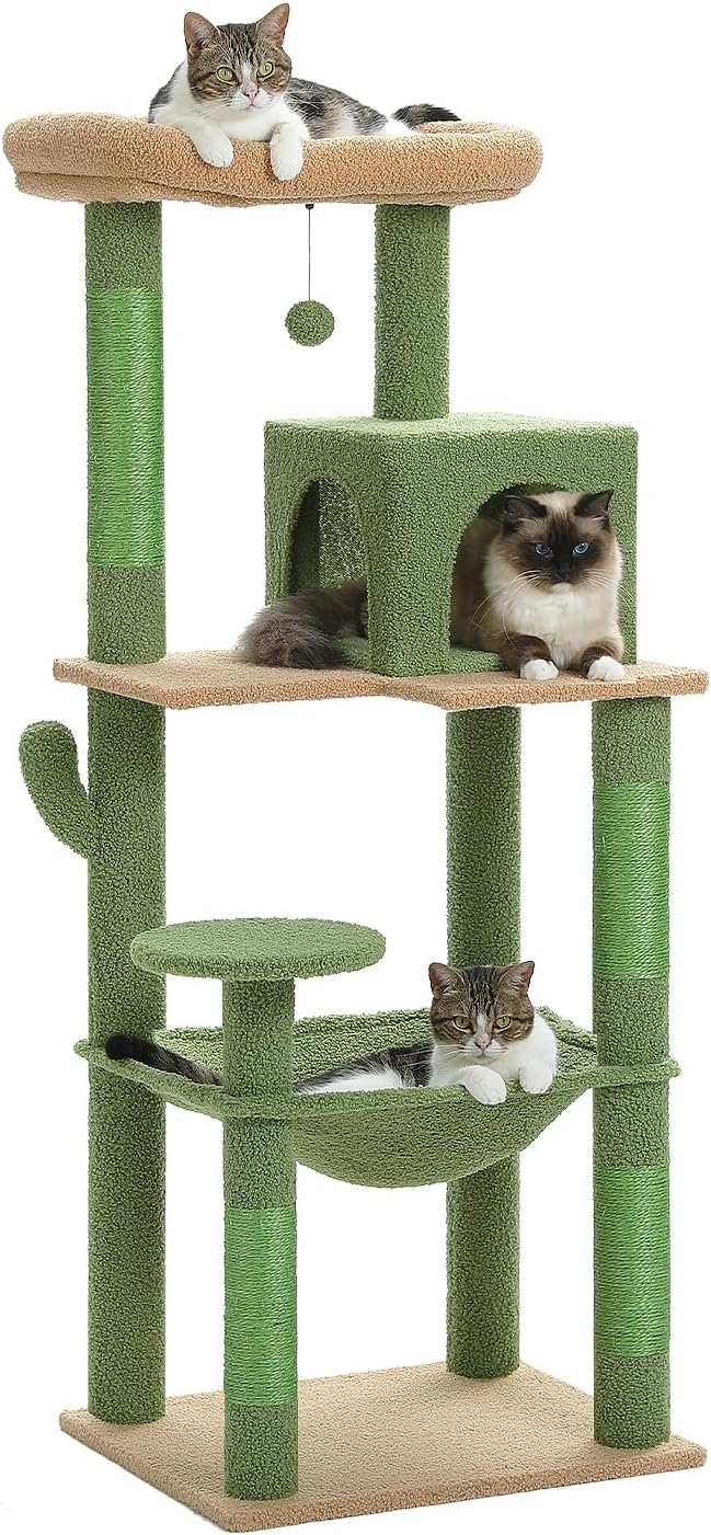 Cat Tree for Indoor Cats, 45.7" Multi-Level Cat Tower with Large Metal Frame Hammock