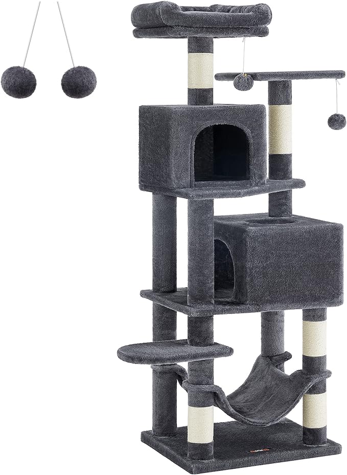 Cat Tree, 61-Inch Cat Tower for Indoor Cats, Plush Multi-Level Cat Condo