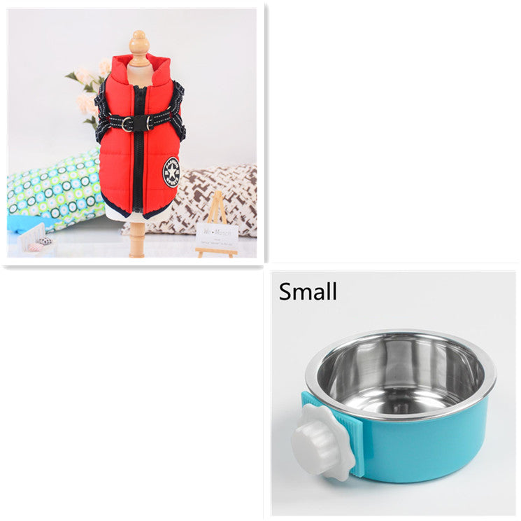 Waterproof Winter Pet Coat Harness With Insulated Bowl