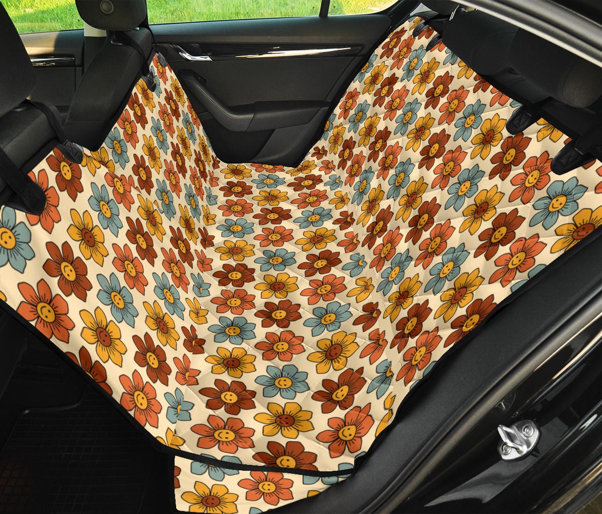 Retro 1970s Smiling Flowers Dog Car Seat Covers