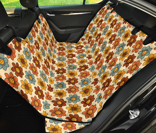 Retro 1970s Smiling Flowers Dog Car Seat Covers