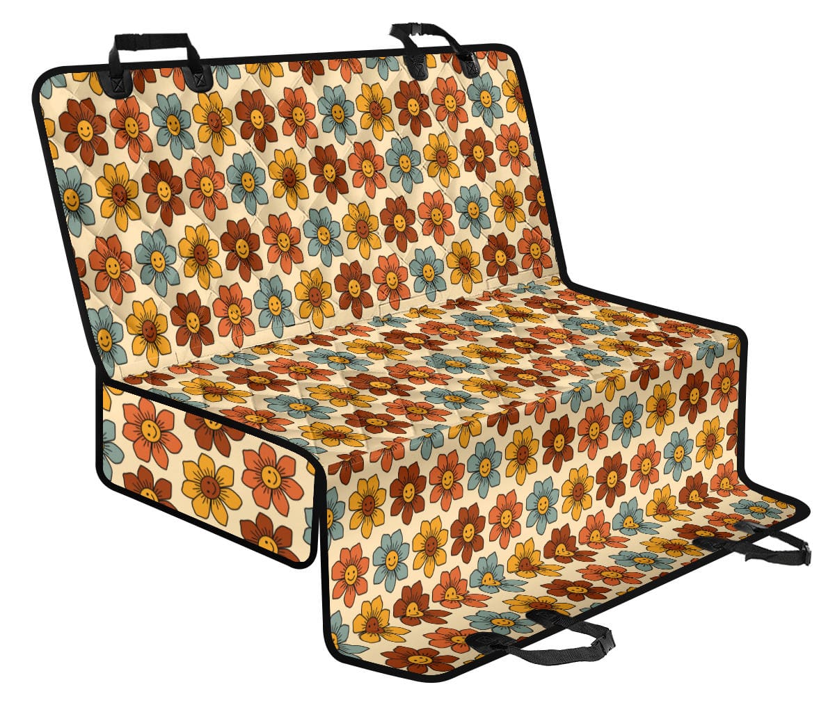 Retro 1970s Smiling Flowers Dog Car Seat Covers