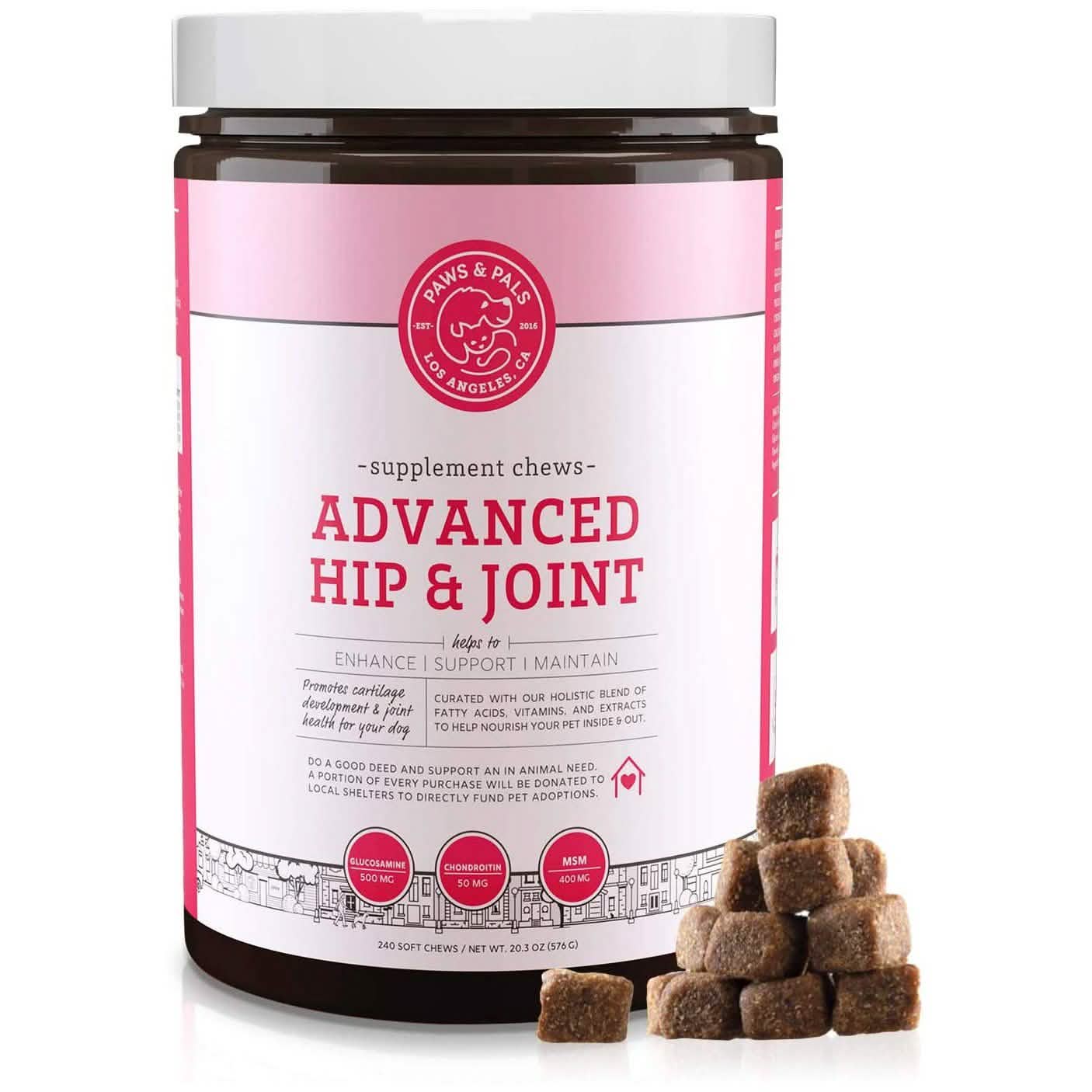 Hip and Joint Advanced Level 2 Formula All Natural Glucosamine Supplement for Dogs and Cat